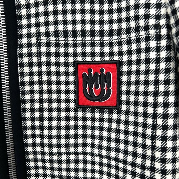 Miu Miu Womens Black & White Gingham Wool Jacket With Red Logo Patch Zip Front M - Picture 4 of 8